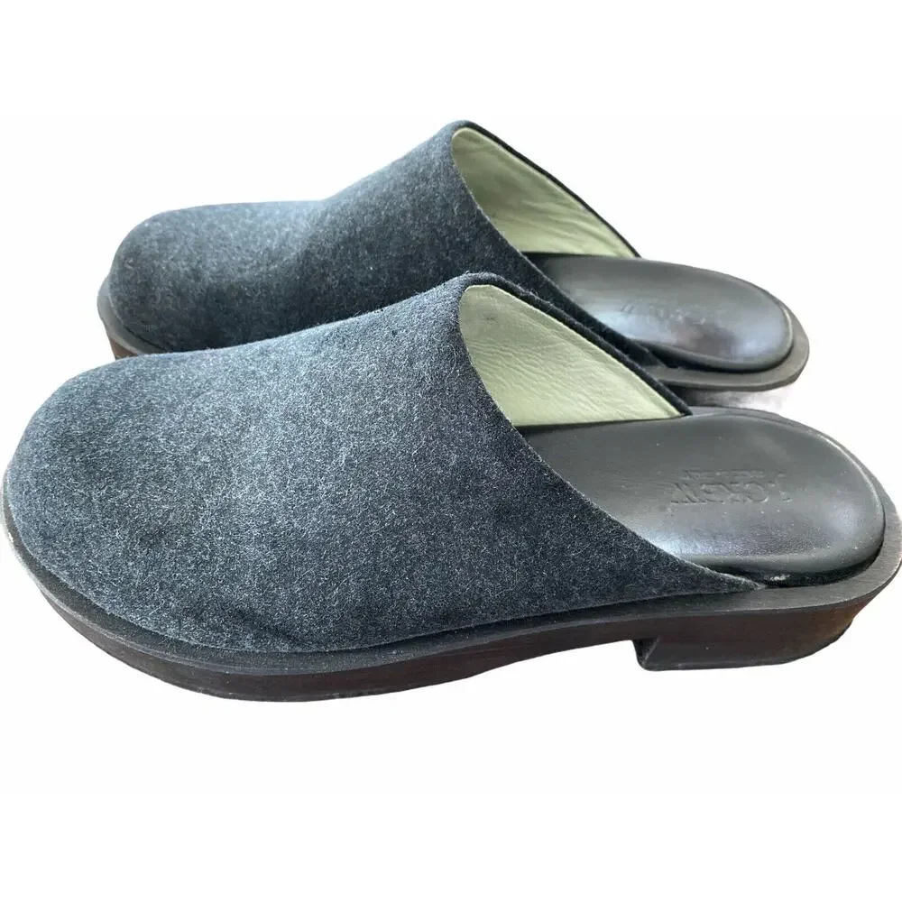 J. Crew Wool Wooden Clogs Italy 37173 Leather Lining 10M Women's